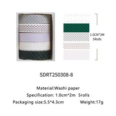 5pcs 스트라이프 그리드 기본 솔리드 컬러 종이 Washi 강력 접착 테이프 DIY Scrapbooking 스티커 라벨 데코 마스킹 216223, SDRT250308-8