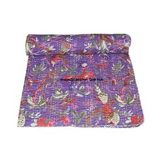 퀸/트윈/킹 퍼플 수제 새 홈 데코 침대 보헤미안 퀸 스프레드 퀼트 칸타 프린트 커버 독특한 담요 침구 이불 (90X108 인치), 90X108 인치