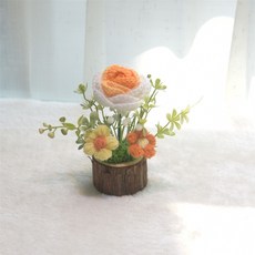 向日葵鈴蘭花小盆栽手工編織仿真花毛線花汽桌面擺件成品伴手禮物, 127盆栽漸變橙玫瑰, 1個