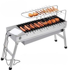 USB 자동회전 캠핑그릴 야외 미니 양꼬치구이 기계, 표준 + 10종 + 그릴 + 팬