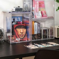 透明亞克力專輯雜誌CD唱片收納盒 磁吸設計, 1個, 中號專輯收納盒36*17*27有隔板,高透磁吸1個裝