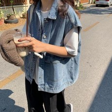 오버핏 박스 데님 베스트 HH-D48 여자베스트 청조끼