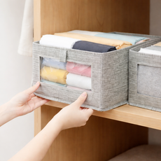 패브릭 수납정리함 린넨 리빙박스 1P, 1개, 그레이