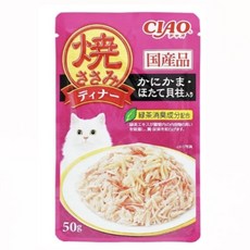 CIAO 鰹魚燒晚餐包 獨立包裝 提升食慾 Omega-3 無添加, 50g, 16個, IC-281 雞肉+鰹魚+蟹肉+干貝