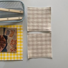 컵받침 패브릭 코스터 체크 시리즈 2p, 연베이지, 1세트