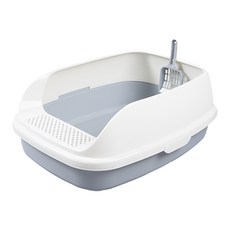 超大63公分三側加高貓砂盆，踏板落砂孔設計，防撥砂半封閉貓砂盆，適用礦砂、美卡等貓砂, 1個, L-莫蘭迪灰 (雙卡扣不鬆脫 落砂孔設計, 莫蘭迪灰