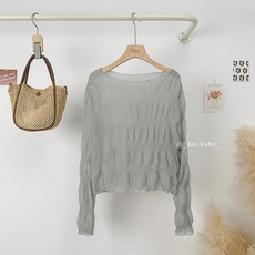 皺皺雪紡紗 透膚薄長袖上衣 韓系防曬罩衫 基礎款