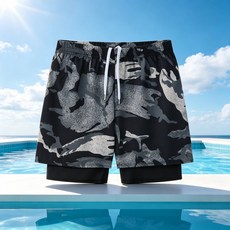夏日寬版五分沙灘泳褲 雙層透氣速乾度假玩水短褲