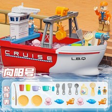L.B.Q 電動輪船釣魚戲水玩具 兒童玩水釣魚遊戲 大輪船模型 親子互動, 向陽號【紅色】彩盒裝, 1個