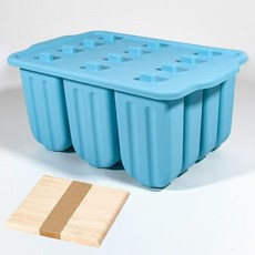 BestSrar 실리콘 아이스크림틀 12구 대용량 아이스크림틀 +막대기 50개, 1세트, 블루