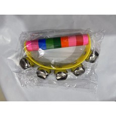 DFMEI 木質皮五鈴半圓手搖鈴 音樂早教樂器玩具 嬰幼兒教具握鈴, 1個, 黃色:如圖
