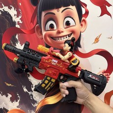 新款兒童哪吒電動玩具聲光槍男孩仿真衝鋒槍發光寶寶哪吒玩具槍, 1個, 40cm大號哪吒電動聲光槍,（無電池標配版）