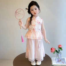 女童夏季國風漢服套裝2026新款寶寶新中式唐裝背心兩件套兒童夏裝