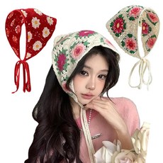 YiyiLai 2매 세트 코바늘 뜨개 삼각수건 성인용 삼각 스카프 니트 헤어밴드 헤드밴드 헤어 액세서리 여성용 터번 머리 장식 타입 E