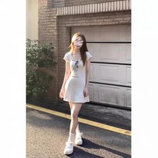 Yellwel U넥 니트 드레스 여성용 여름용 달콤한 스타일 수집 짧은 원피스 DJP