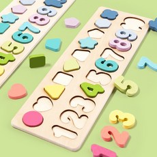 台灣尚勇 拼圖 益智玩具 教具 交通數字形狀認知 釣魚 配對板 對數板 木製拼圖，多功能啟蒙玩具, 1個, 二合一