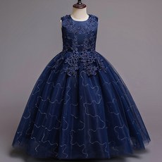 女童公主禮服裙 無袖長款蓬蓬網紗婚禮裙