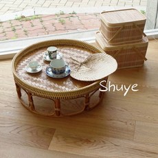 낮은 라탄 테이블 식 테이블 힐링 바닥 탄야키 다과 찻상 소파 감성, 6 XXL호 56cm 순수 수제, 행장을 갖추다