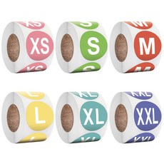 의류 사이즈 스티커 라벨 원형 6종 세트, 컬러 6종