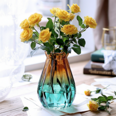 쏘리브 샤인 컷팅 유리 화병 꽃병, 1개, 옐로우그린