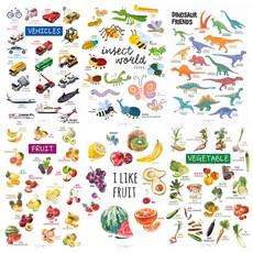 기본이지 방수유아포스터 6종 바다동물 곤충 공룡 채소 과일 탈것 아기학습벽보 유아학습 벽그림, 1.바다동물