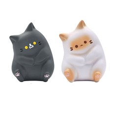 2p 고양이 말랑이 세트 스퀴시 주물럭 스트레스해소 냥이 인형 대형, 회색냥+샴, 1개
