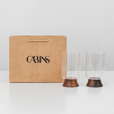 카빈스 집들이선물 신혼부부 우드 유리잔 선물 패키지, 1세트, 컵2p+선물 쇼핑백 1세트, 컵2p+선물 쇼핑백