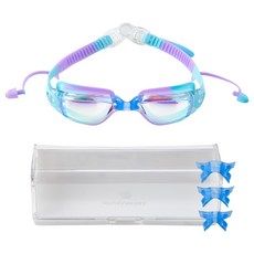 샌디볼리 유아동 레인보우 미러 귀마개 물안경 4컬러, 1세트, 퍼플민트