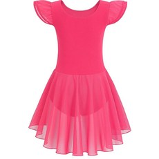 MdnMd 여아용 발레 레오타드 유아용 댄스 발레 레오타드 스커트 포함 발레리나 드레스 튀튀 의상 플러터 슬리브 T81- 무지개-인어, T75 - 로즈