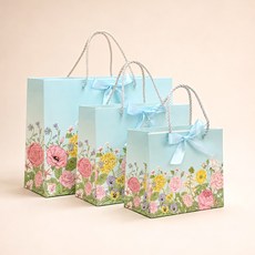 잇츠K 플라워가든 쇼핑백 (리본포함) 답례포장 선물 포장, 10개, 블루(중)