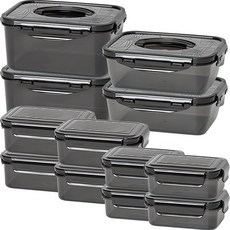 EASY&FREE Black Lock密封保鮮盒12件組 C款, 480ml 4入+915ml 4入+1.4L 2入+2L 2入, 1組