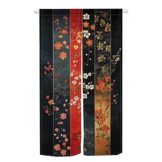 VIKAMA 세심한 연꽃 & 잉어 도어 커튼 우아한 중국풍 프린트 차광 신중국풍 칸막이 커튼(티룸/서재용)