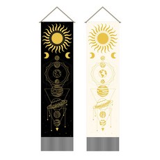 2개 침실 및 거실 장식용 폴리에스터 벽걸이 태피스트리 직사각형 태양 무늬 1160x330mm, 혼합색
