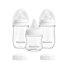 순하고 매우 느린 흐름의 가 있는 Numvim 천연 유리 젖병 병 항콜릭 SS 1개(0개월 이상), White (3 Ounce + 5 Ounce), 1 Count (Pack of 3)