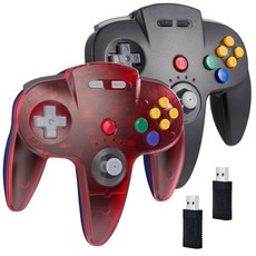 스위치 게임용 무선 USB N64 컨트롤러 2팩 스위치스위치 라이트스위치 OLED MAC PC Windows 7 8 10 11 클리어 레드 블랙용 2.4GHz 충전식 원격, 스위치 게임용 2팩 무선 USB N64 컨트롤러 2.4