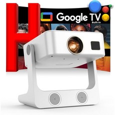 실외 프로젝터-4K 구글 TV 내장/180도 회전 스탠드/음성 제어/E-포커스 WiFi6 블루투스를 지원하는 Sovboi 스마트 무비 프로젝터 10 000개 이상의 스트리밍 앱, 화이트