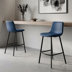 하루꿈 홈바 의자 다이닝 아일랜드 인테리어 업소용 바텐 높은 가죽 식탁 바 체어 2p 세트, 2개, 딥블루