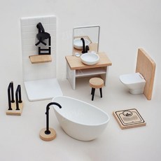 ZIPIA 원목 인형의 집 돌하우스 하우스 놀이 인형 가구, C. 욕실8종세트