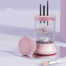KIBOER 무선 메이크업 브러쉬 세척기 세척 건조 수납 전동 브러쉬 클리너 충전식, 핑크