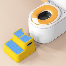 兒童馬桶圈嬰兒小女孩座便器厠所家用女寶座便圈女寶馬桶坐墊腳踏, 橙黃色（適用1-7歲）+二階墊腳凳