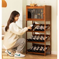 하루템 가정용 와인 수납장 위스키 양주 진열장 고급 술 장식장 와인랙, 레드 4단