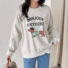 데일리앤 루크독 강아지 프린팅 라운드넥 긴팔 티셔츠 봄 오버핏 스웨트셔츠