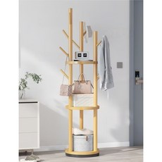 Kismetic 3단 원목 회전 스탠딩옷걸이 트리플행거 다용도 수납 행거 회전 옷걸이, 원목A