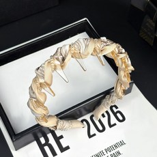 水晶纏繞洗臉發箍頭飾女款帶齒2026新款高級感洋氣時尚高顱頂頭箍, 1個, 米白色I2-05:如图