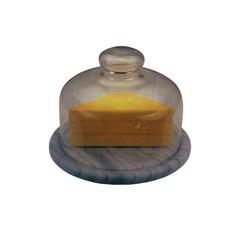 易利優品 亮面灰紋大理石起司展示罩 蛋糕罩 大理石底座 透明玻璃罩 防塵保鮮 甜點展示, 灰色, 1個