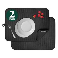 Cuisinart 주방 카운터용 접시 건조 매트 - (2) 45.7 x 61cm(18 24인치) 초흡수성 XL 접이식 세탁기 사용 가능 빠른, 지오스트라이프 제트 블랙