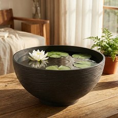 호르투스가든 대형 플라스틱 수반 수경재배 플랜테리어 원형수반 어항, 블랙 특대형, 1개