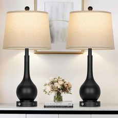 Rinweey 거실용 66cm(26인치) 골드 테이블 램프 싱글 침실용 터치 컨트롤 침대 옆 USB 충전 포트가 있는 나이트 스탠드용 3방향 조도 조절 가능한 엔드 램프 (, 블랙 (2 팩)