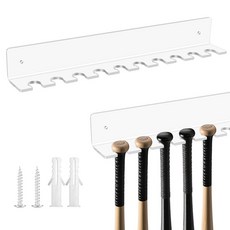 쓰리허니 2피스 투명 야구 배트 디스플레이 랙 벽 마운트 39.5 x 5.1 5.1cm15 3+ 8 2 2인치 행거 수직 미니 홀더 10개 품목용 아크릴 걸이 정리함 45097, 1 450977