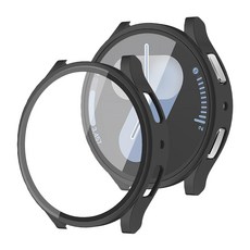 갤럭시워치7 호환 풀커버 케이스 PC 강화유리 40mm 44mm, 블랙, 1개